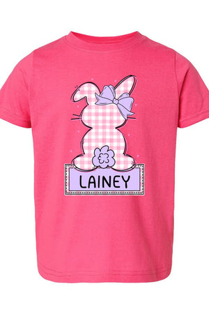 Toddler Personalized Pink Gingham Bunny Fine Jersey Tee *Personalize Your Name - Wholesale Accessory Market