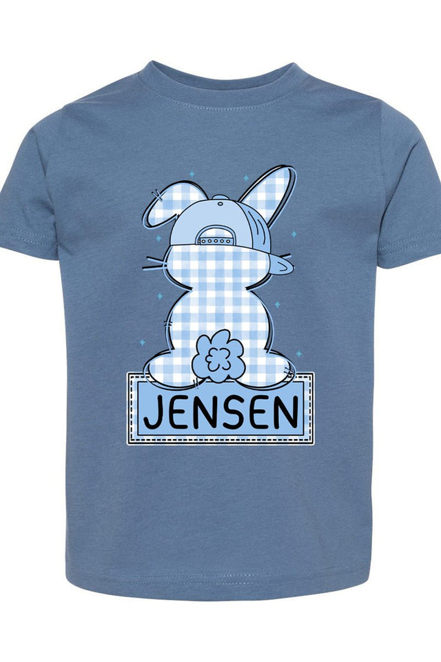 Toddler Personalized Blue Gingham Bunny Fine Jersey Tee *Personalize Your Name - Wholesale Accessory Market