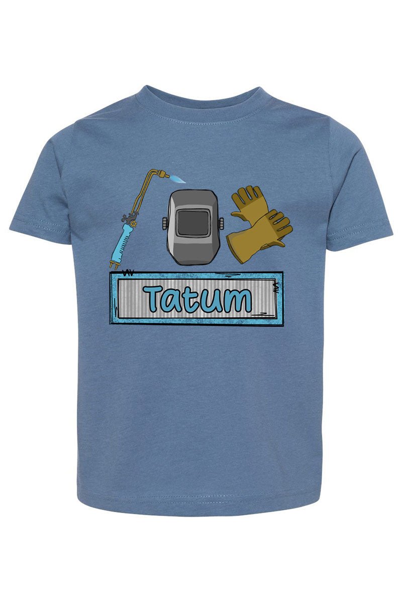 Toddler Personalized Blue Mini Metal Maker Fine Jersey Tee *Personalize Your Name - Wholesale Accessory Market