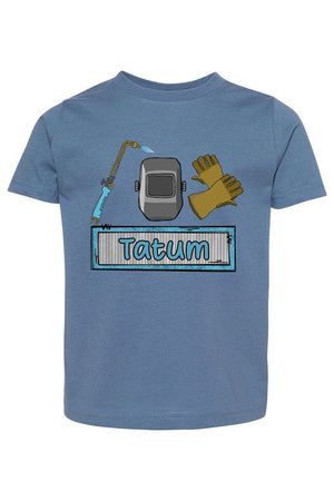 Toddler Personalized Blue Mini Metal Maker Fine Jersey Tee *Personalize Your Name - Wholesale Accessory Market