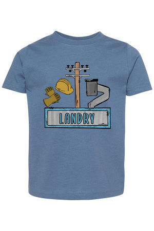 Toddler Personalized Blue Power Crew Kid Fine Jersey Tee *Personalize Your Name - Wholesale Accessory Market