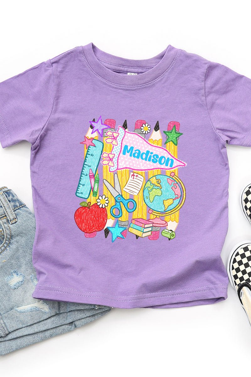 Toddler Personalized School Day Sketches Fine Jersey Tee *Enter Kid's Name - Wholesale Accessory Market