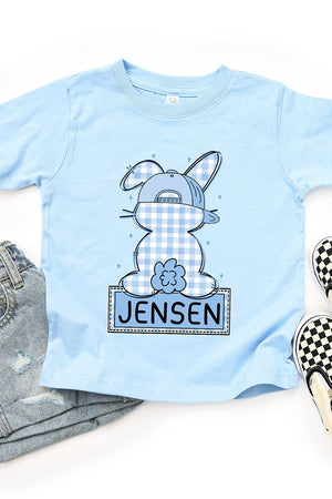 Toddler Personalized Blue Gingham Bunny Fine Jersey Tee *Personalize Your Name - Wholesale Accessory Market