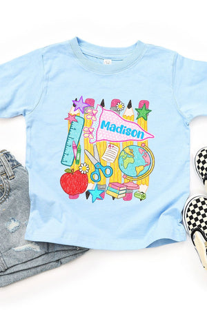 Toddler Personalized School Day Sketches Fine Jersey Tee *Enter Kid's Name - Wholesale Accessory Market
