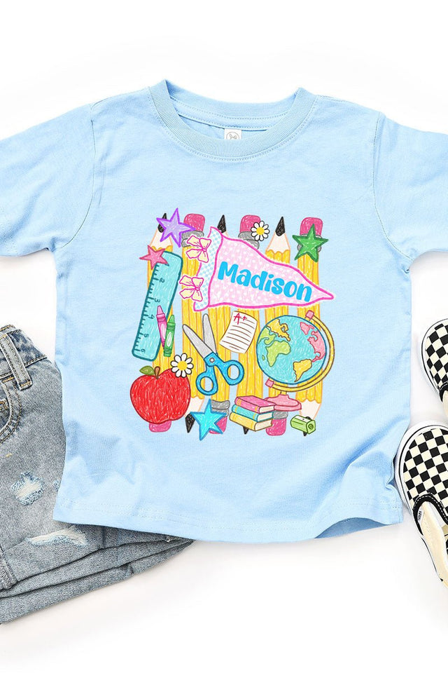 Toddler Personalized School Day Sketches Fine Jersey Tee *Enter Kid's Name - Wholesale Accessory Market