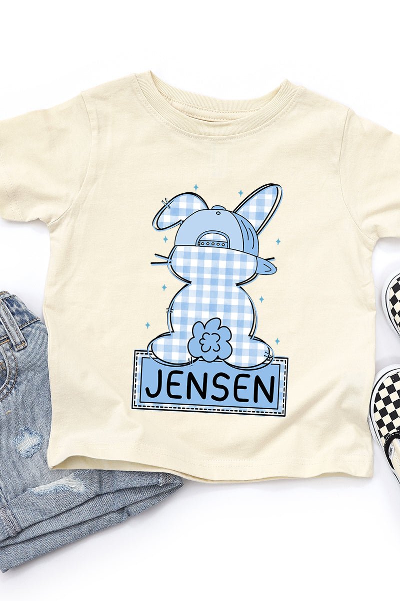 Toddler Personalized Blue Gingham Bunny Fine Jersey Tee *Personalize Your Name - Wholesale Accessory Market