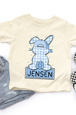 Toddler Personalized Blue Gingham Bunny Fine Jersey Tee *Personalize Your Name - Wholesale Accessory Market