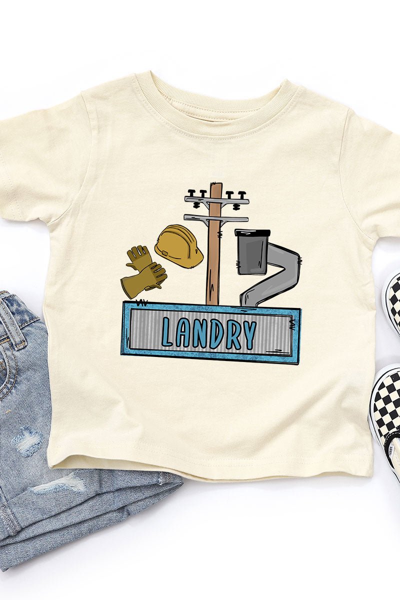 Toddler Personalized Blue Power Crew Kid Fine Jersey Tee *Personalize Your Name - Wholesale Accessory Market
