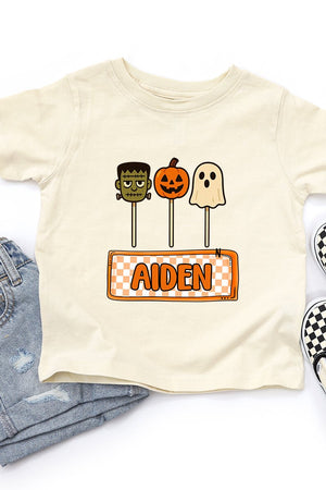 Toddler Personalized Checkered Halloween Pop Fine Jersey Tee *Personalize Your Name - Wholesale Accessory Market