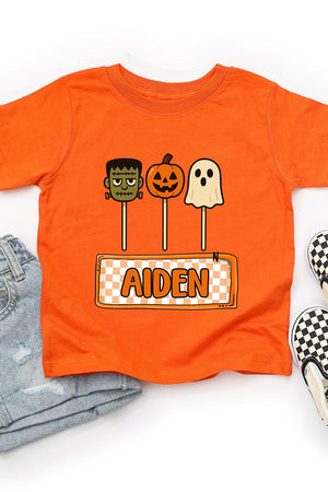 Toddler Personalized Checkered Halloween Pop Fine Jersey Tee *Personalize Your Name - Wholesale Accessory Market