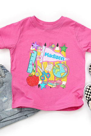 Toddler Personalized School Day Sketches Fine Jersey Tee *Enter Kid's Name - Wholesale Accessory Market