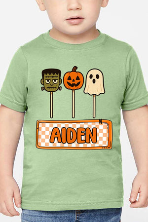 Toddler Personalized Checkered Halloween Pop Fine Jersey Tee *Personalize Your Name - Wholesale Accessory Market