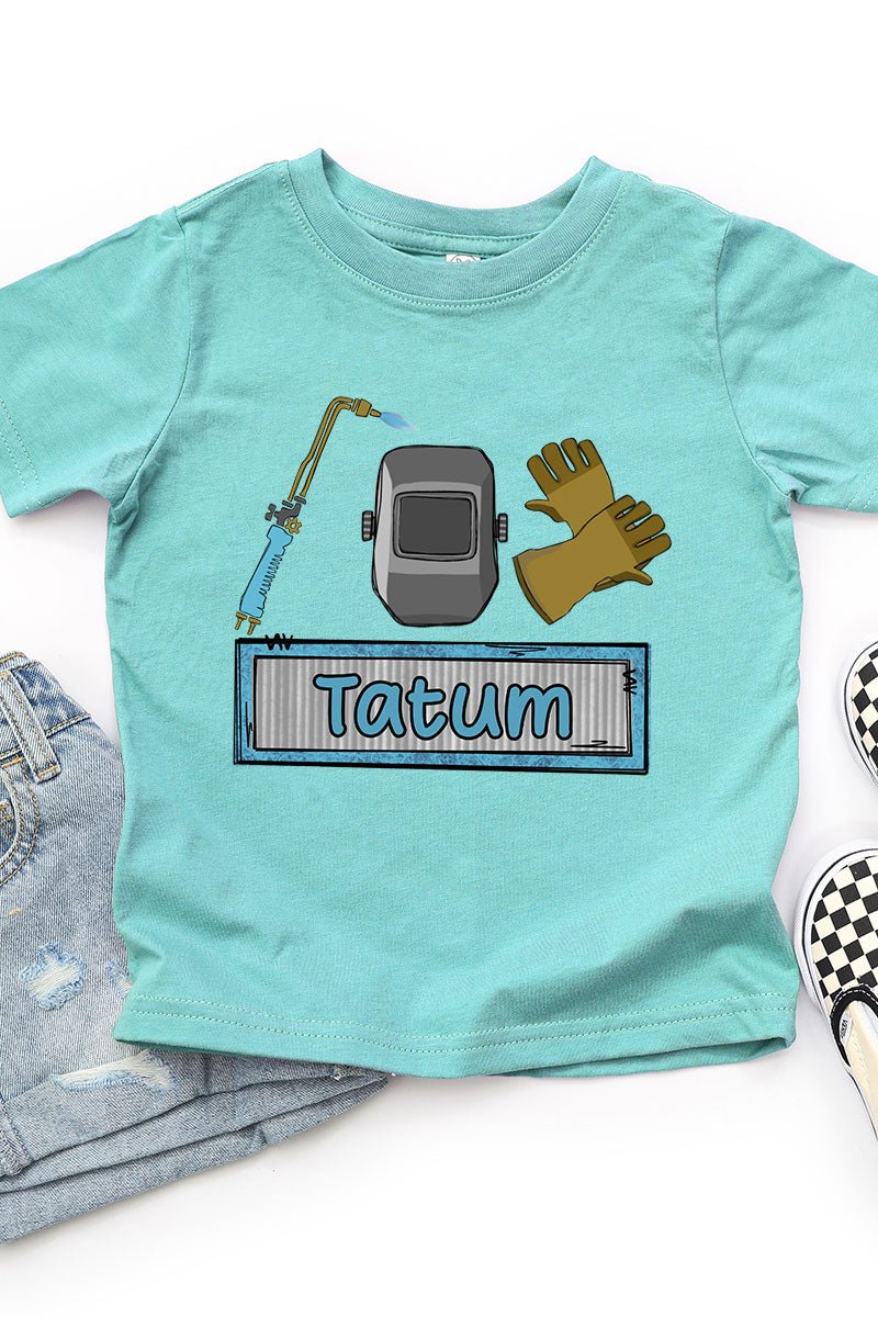 Toddler Personalized Blue Mini Metal Maker Fine Jersey Tee *Personalize Your Name - Wholesale Accessory Market