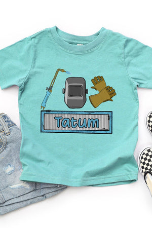 Toddler Personalized Blue Mini Metal Maker Fine Jersey Tee *Personalize Your Name - Wholesale Accessory Market