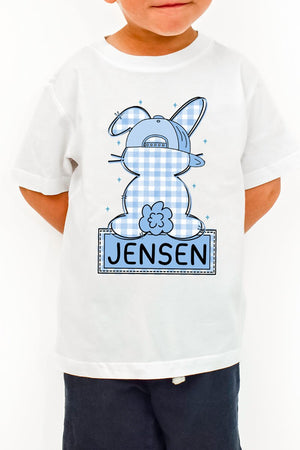 Toddler Personalized Blue Gingham Bunny Fine Jersey Tee *Personalize Your Name - Wholesale Accessory Market