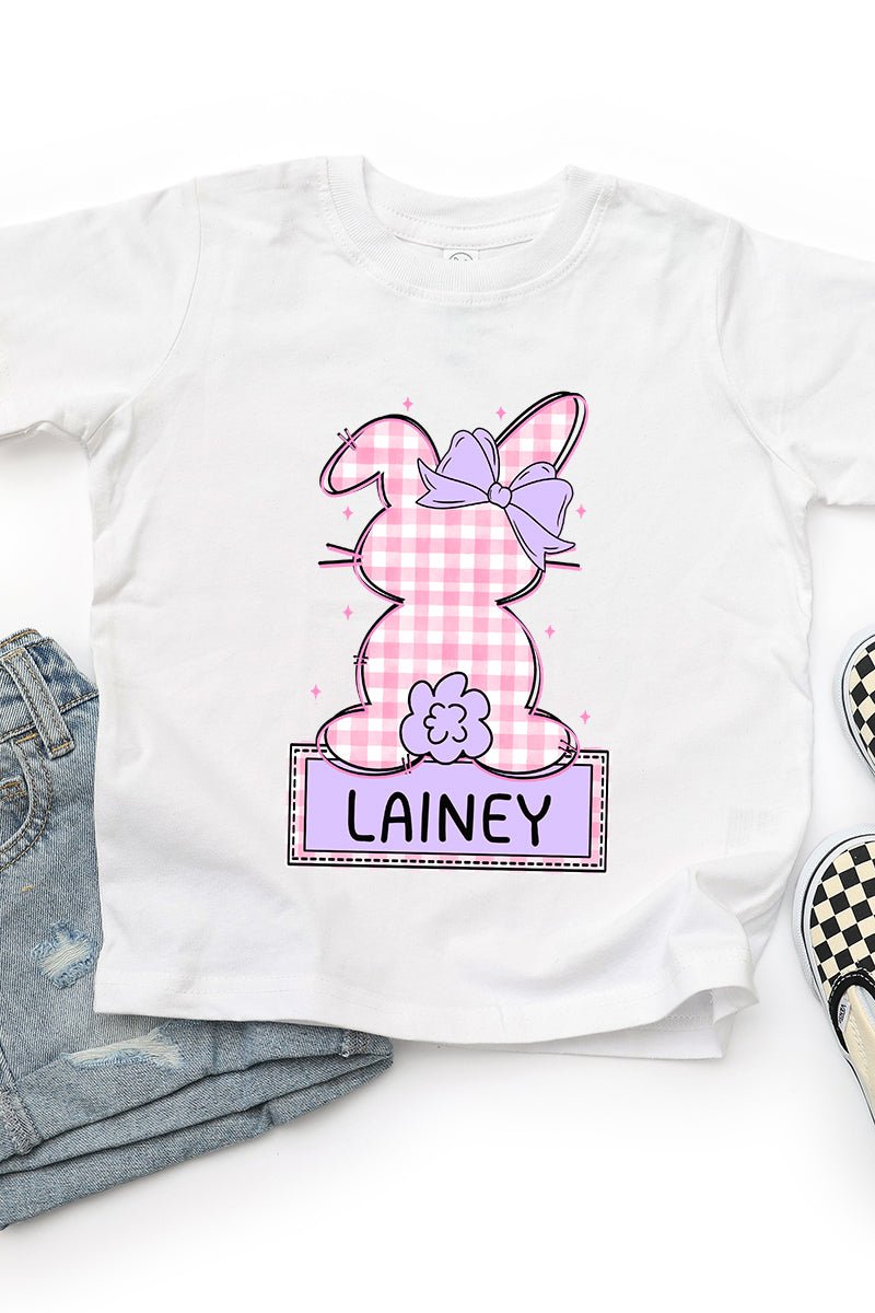 Toddler Personalized Pink Gingham Bunny Fine Jersey Tee *Personalize Your Name - Wholesale Accessory Market