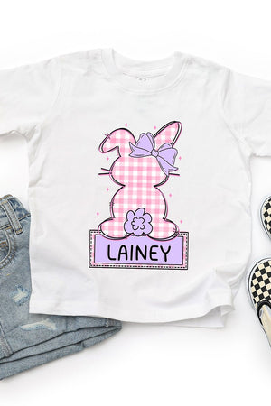 Toddler Personalized Pink Gingham Bunny Fine Jersey Tee *Personalize Your Name - Wholesale Accessory Market