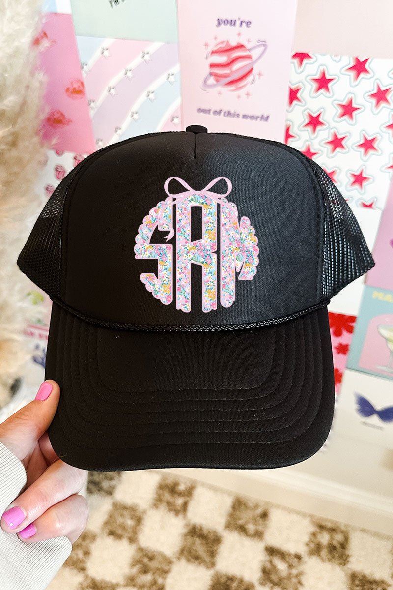Garden Party Monogram Otto Black Foam Front Trucker Hat - Wholesale Accessory Market
