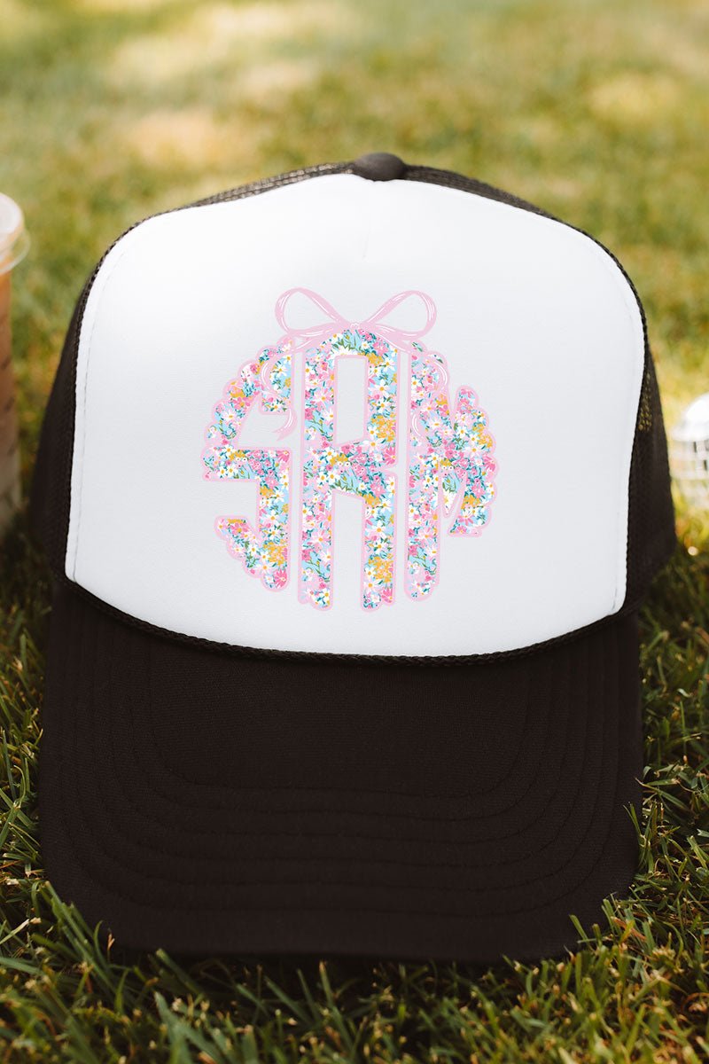 Garden Party Monogram Otto Black with White Foam Front Trucker Hat - Wholesale Accessory Market