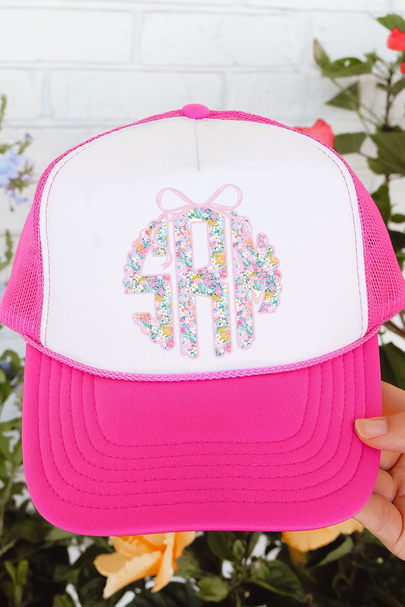 Garden Party Monogram Otto Hot Pink with White Foam Front Trucker Hat - Wholesale Accessory Market