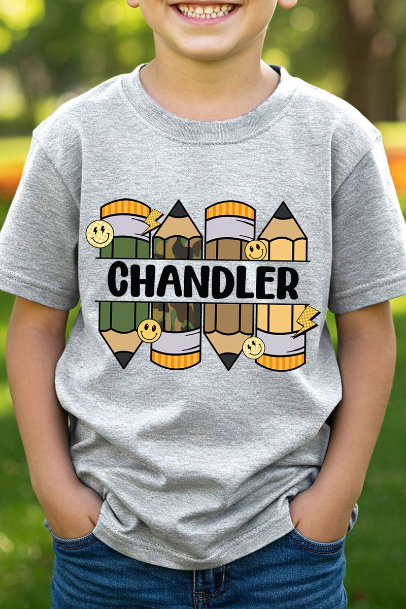 Youth Personalized Camo Pencil Pack Short Sleeve Relaxed Fit T-Shirt *Enter Kid's Name - Wholesale Accessory Market