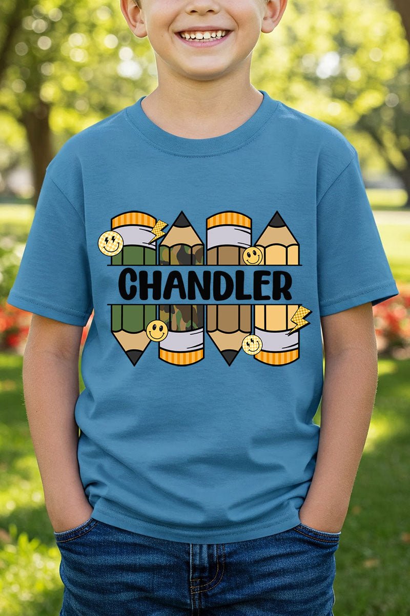 Youth Personalized Camo Pencil Pack Short Sleeve Relaxed Fit T-Shirt *Enter Kid's Name - Wholesale Accessory Market