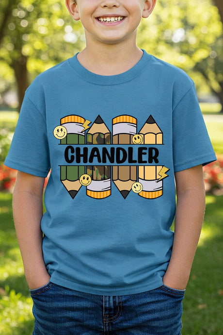 Youth Personalized Camo Pencil Pack Short Sleeve Relaxed Fit T-Shirt *Enter Kid's Name - Wholesale Accessory Market