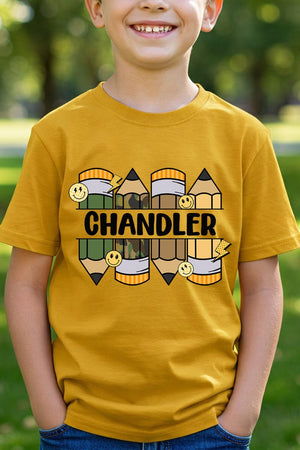 Youth Personalized Camo Pencil Pack Short Sleeve Relaxed Fit T-Shirt *Enter Kid's Name - Wholesale Accessory Market