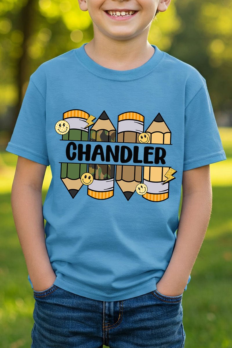 Youth Personalized Camo Pencil Pack Short Sleeve Relaxed Fit T-Shirt *Enter Kid's Name - Wholesale Accessory Market