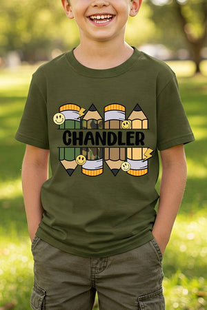 Youth Personalized Camo Pencil Pack Short Sleeve Relaxed Fit T-Shirt *Enter Kid's Name - Wholesale Accessory Market