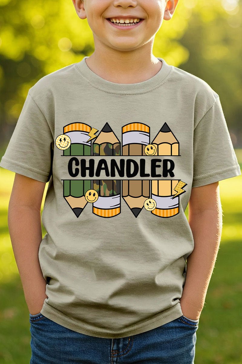 Youth Personalized Camo Pencil Pack Short Sleeve Relaxed Fit T-Shirt *Enter Kid's Name - Wholesale Accessory Market