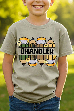 Youth Personalized Camo Pencil Pack Short Sleeve Relaxed Fit T-Shirt *Enter Kid's Name - Wholesale Accessory Market