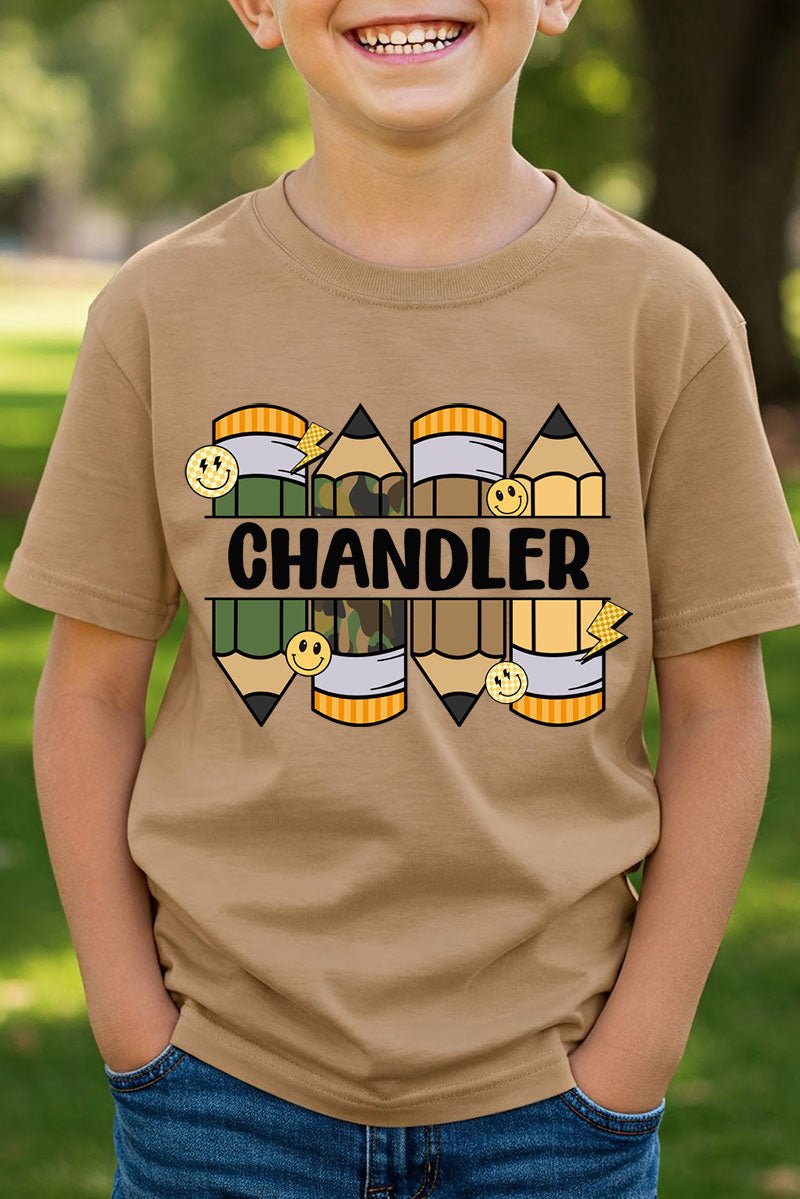 Youth Personalized Camo Pencil Pack Short Sleeve Relaxed Fit T-Shirt *Enter Kid's Name - Wholesale Accessory Market