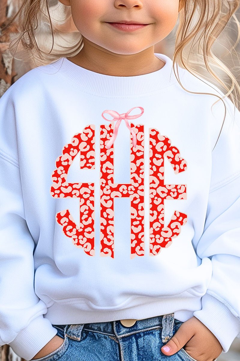 Youth Valentine Leopard 3 Letter Monogram Crew Sweatshirt - Wholesale Accessory Market