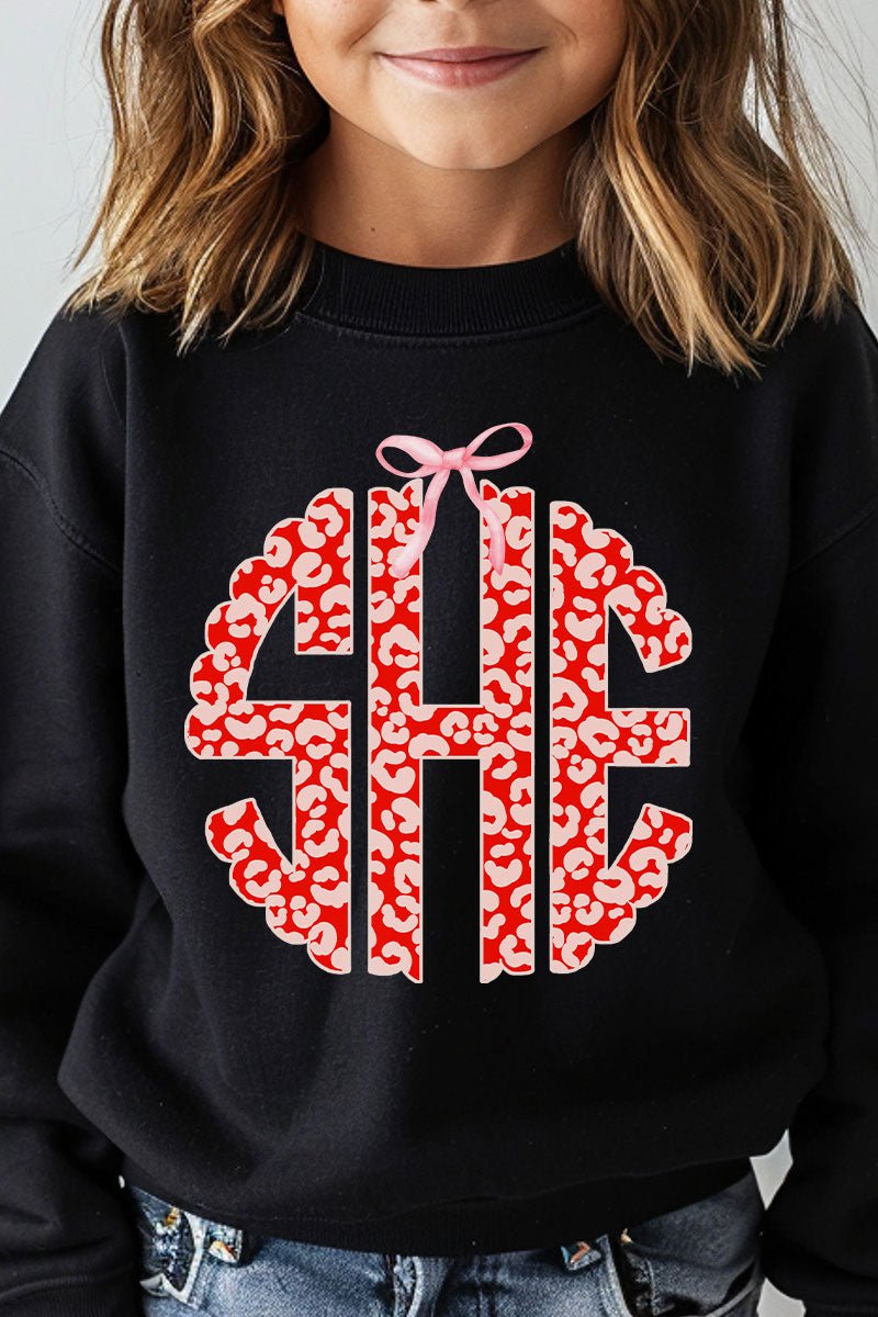 Youth Valentine Leopard 3 Letter Monogram Crew Sweatshirt - Wholesale Accessory Market