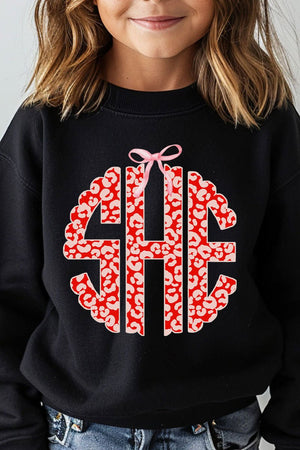 Youth Valentine Leopard 3 Letter Monogram Crew Sweatshirt - Wholesale Accessory Market