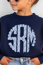 Youth Blue Chinoiserie 3 Letter Monogram Crew Sweatshirt - Wholesale Accessory Market