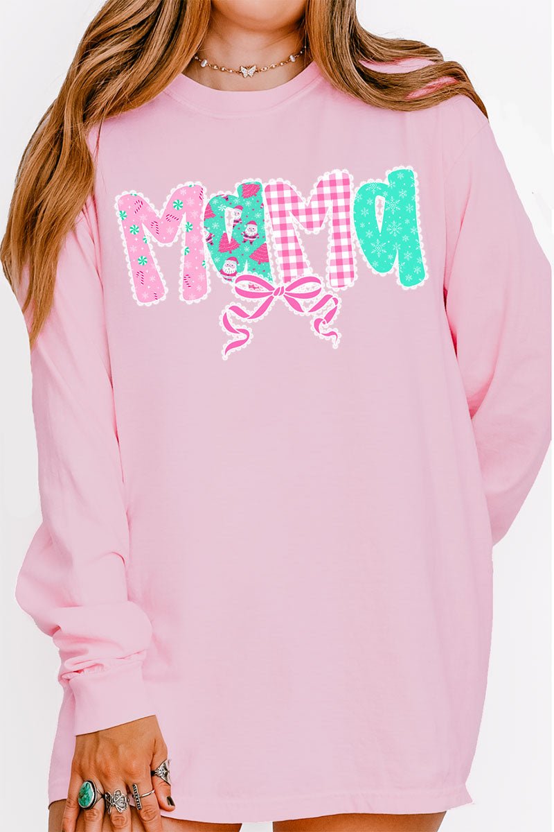 Pink And Preppy Christmas Custom Name Comfort Colors Heavyweight Long Sleeve T-Shirt *Personalize Your Name - Wholesale Accessory Market