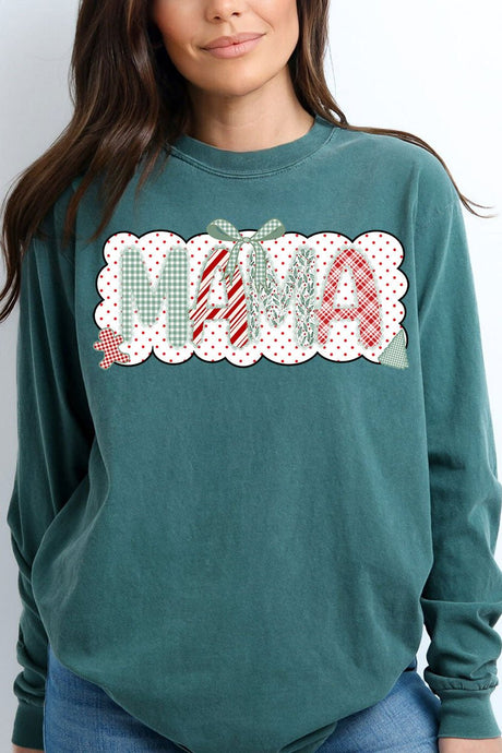Green And Gingham Christmas Custom Name Comfort Colors Heavyweight Long Sleeve T-Shirt *Personalize Your Name - Wholesale Accessory Market