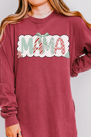 Green And Gingham Christmas Custom Name Comfort Colors Heavyweight Long Sleeve T-Shirt *Personalize Your Name - Wholesale Accessory Market