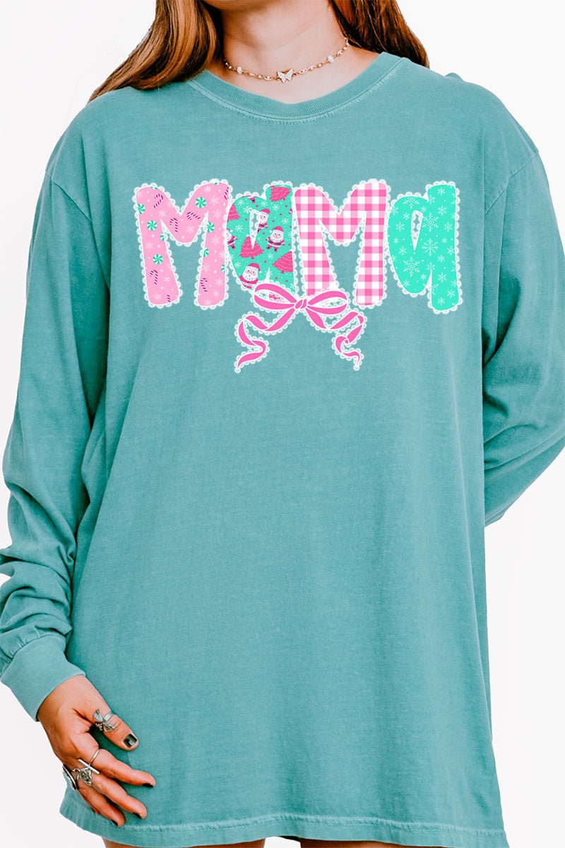 Pink And Preppy Christmas Custom Name Comfort Colors Heavyweight Long Sleeve T-Shirt *Personalize Your Name - Wholesale Accessory Market