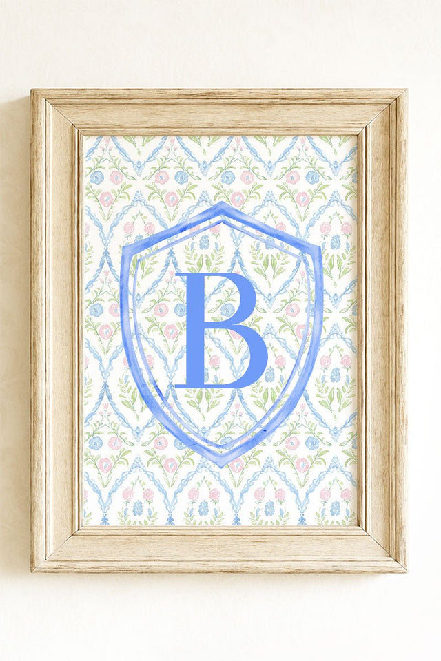 Grandmillennial Monogram Crest Ready To Frame Canvas Print *Choose Your Initial - Wholesale Accessory Market