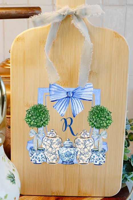 Personalized Preppy Ginger Jar Garden Wood Cutting Board *Choose Your Initial - Wholesale Accessory Market
