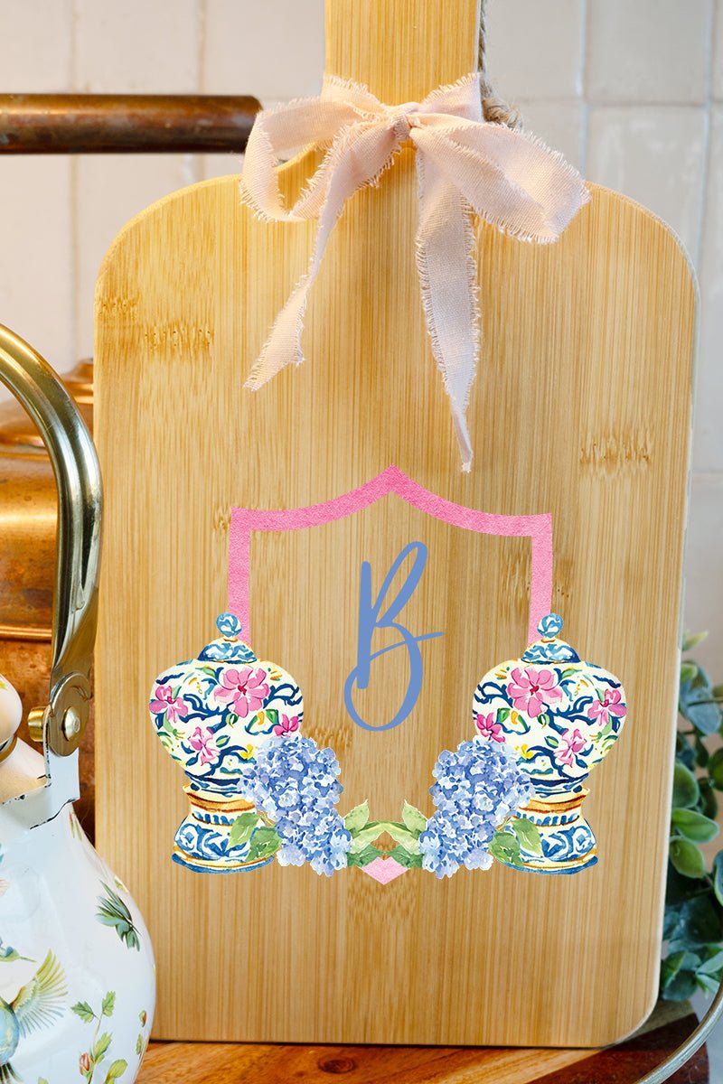 Personalized Preppy Petals Ginger Jars Wood Cutting Board *Choose Your Initial - Wholesale Accessory Market