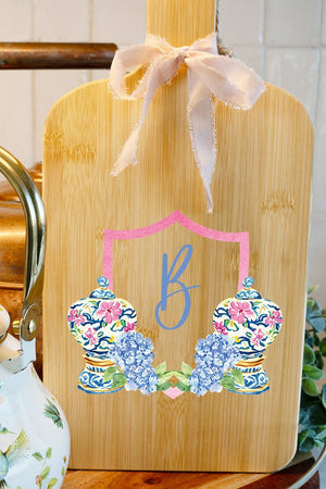 Personalized Preppy Petals Ginger Jars Wood Cutting Board *Choose Your Initial - Wholesale Accessory Market