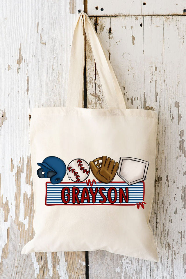 Personalized Baseball Medium Canvas Tote *Personalize Your Name - Wholesale Accessory Market