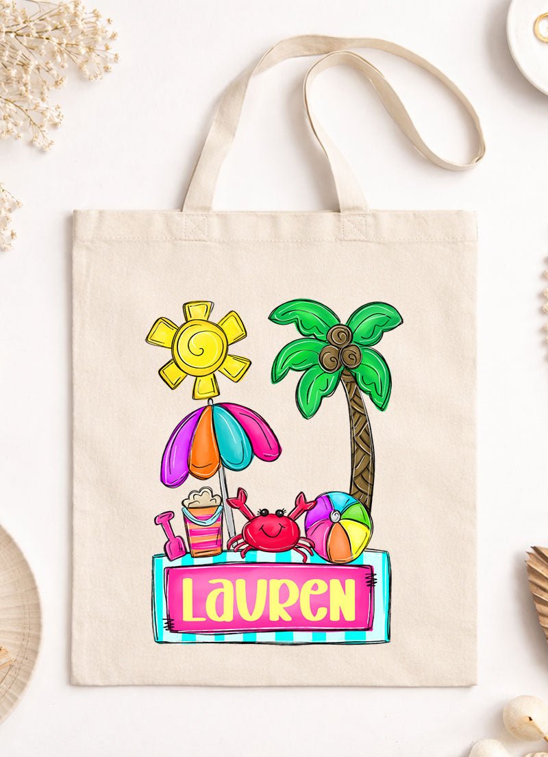 Personalized Beach Day Girl Small Canvas Tote - Wholesale Accessory Market