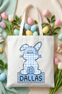 Personalized Blue Gingham Bunny Medium Canvas Tote *Personalize Your Name - Wholesale Accessory Market