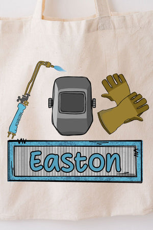 Personalized Blue Mini Metal Maker Small Canvas Tote *Personalize Your Name - Wholesale Accessory Market