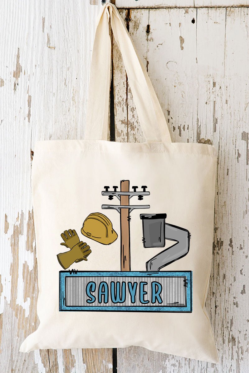 Personalized Blue Power Crew Kid Small Canvas Tote *Personalize Your Name - Wholesale Accessory Market